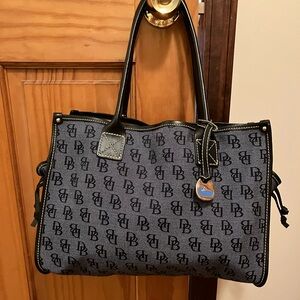 Vintage Dooney & Bourke Signature Logo Embossed Canvas Tote with Leather Trim